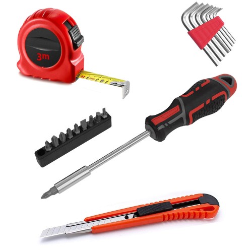 Kit 21 Pezzi Fai Da Te Con Metro Taglierino Chiavi Esagono Chiave Bussola 01302